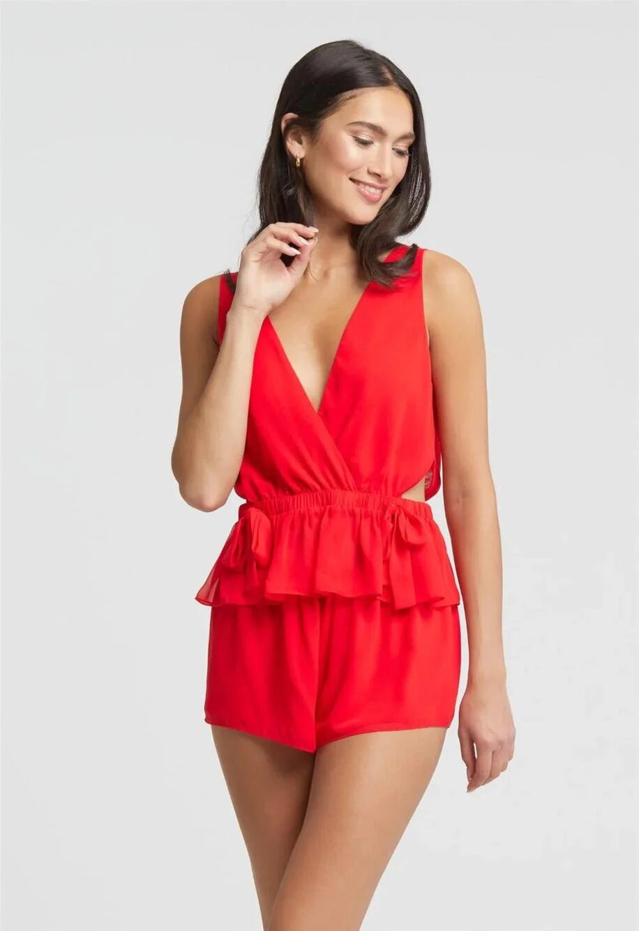 Rya Collection Frida Sleeveless Surplice V-Neck Peplum Cami-Top Red Womens M NWT